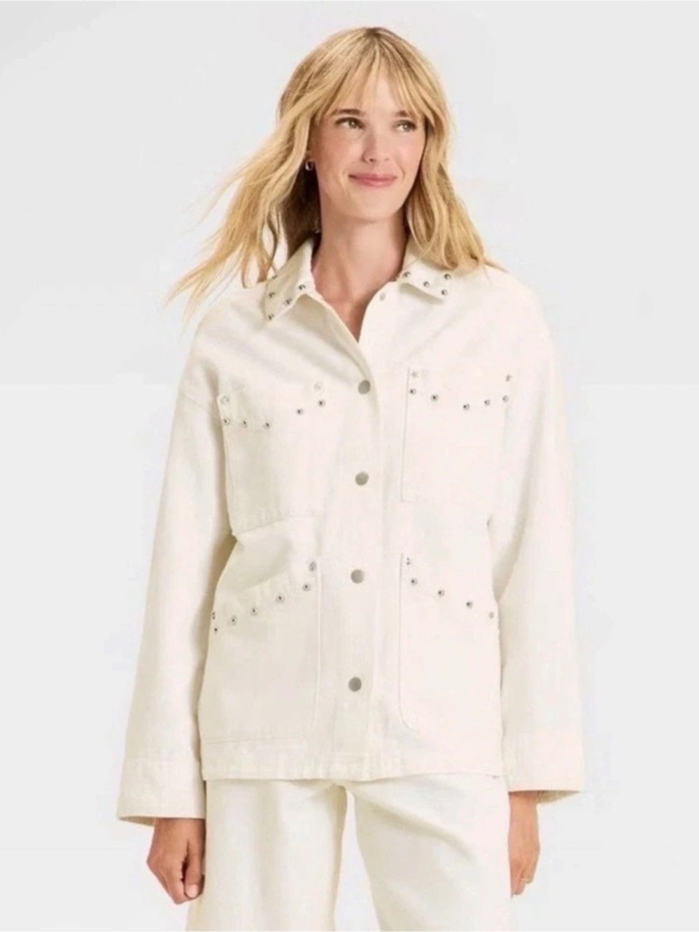 Universal Thread Studded Denim Chore Jacket White Medium